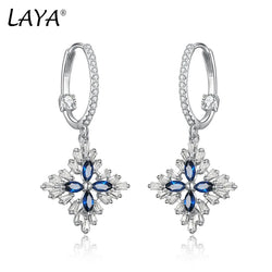 Sterling Silver Sparkling Blue Spinel Geometric Earrings for Women