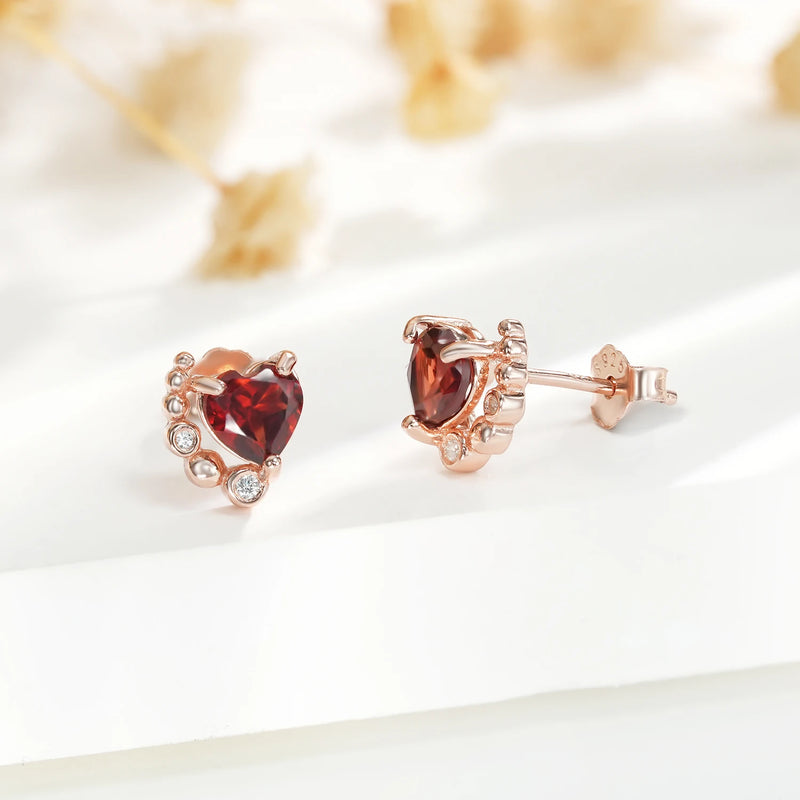 925 Sterling Silver Garnet Stud Earrings for Women