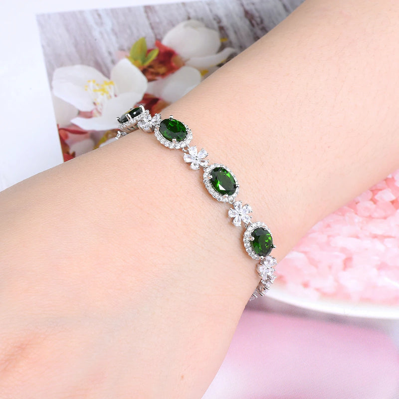 Sterling Silver Chrome Diopside Bracelet, 6.80 Carats for Women