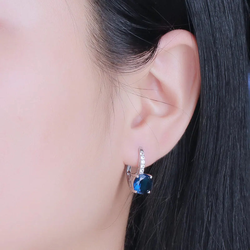 925 Sterling Silver Created Blue Sapphire Earrings for Women