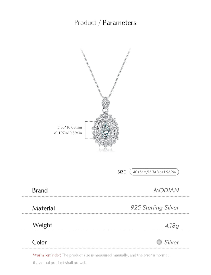 Sterling Silver Water Drop CZ Pendant Necklace for Women