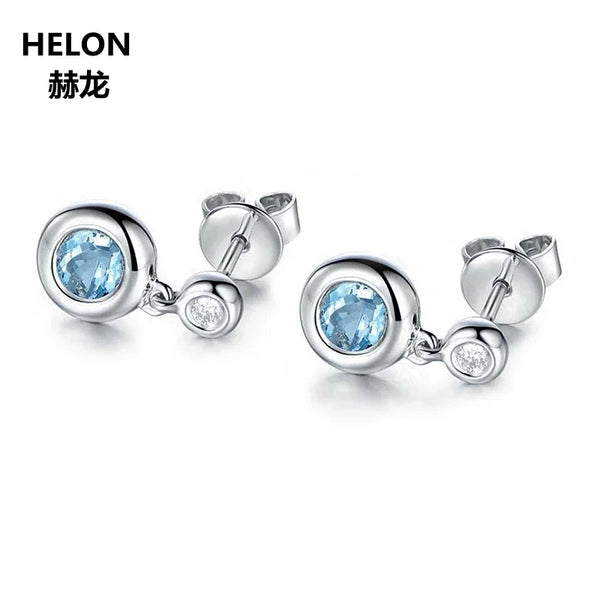 14k White Gold Blue Topaz Stud Earrings for Women