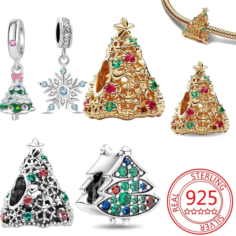 Sterling Silver Christmas Tree Elk Charm Beads for Bracelet, Women