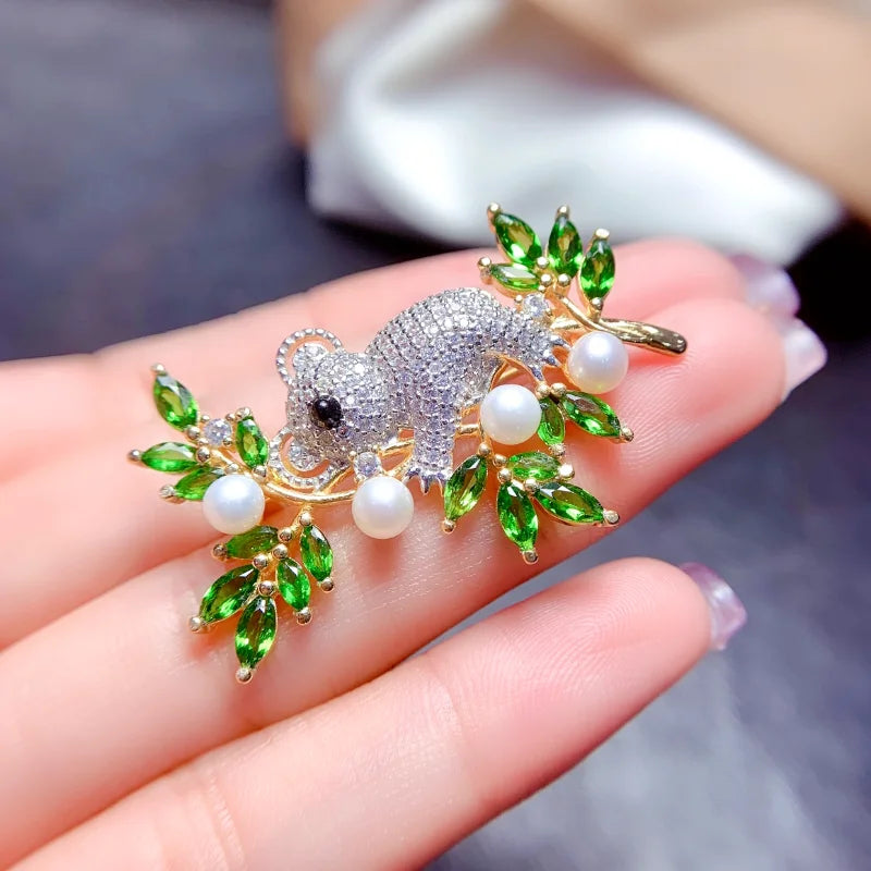 Silver 925 Diopside Brooch Geometric Corsage for Women