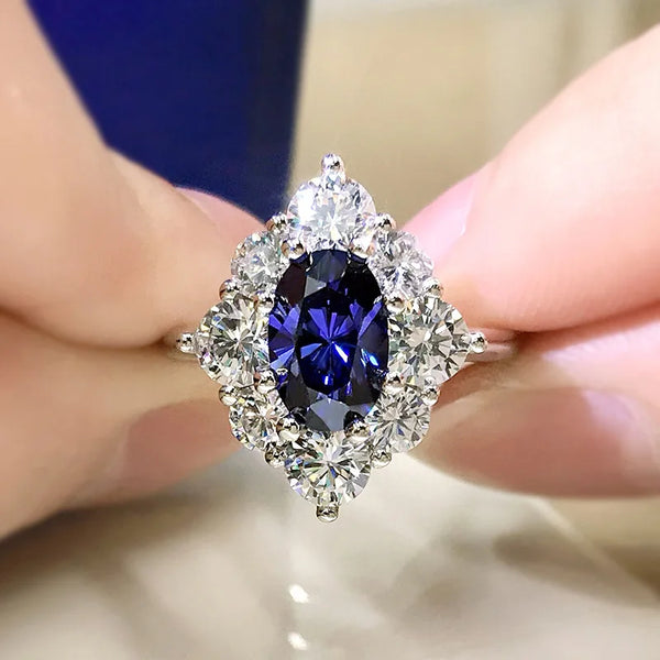 925 Sterling Silver Sapphire Ring with Tanzanite for Women