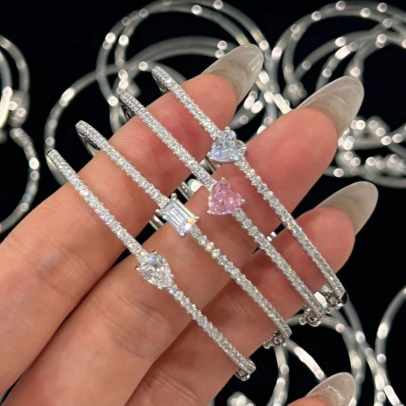 Sterling Silver 5A Zircon Heart Tennis Bracelet for Women