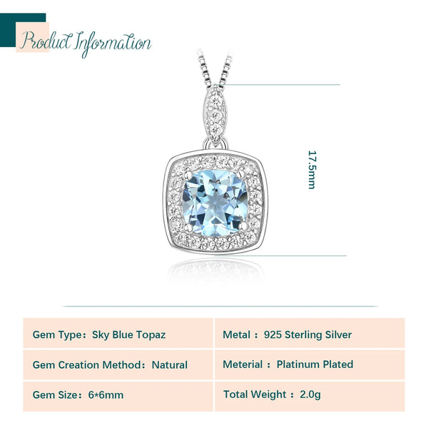 925 Sterling Silver Sky Blue Topaz Pendant for Women