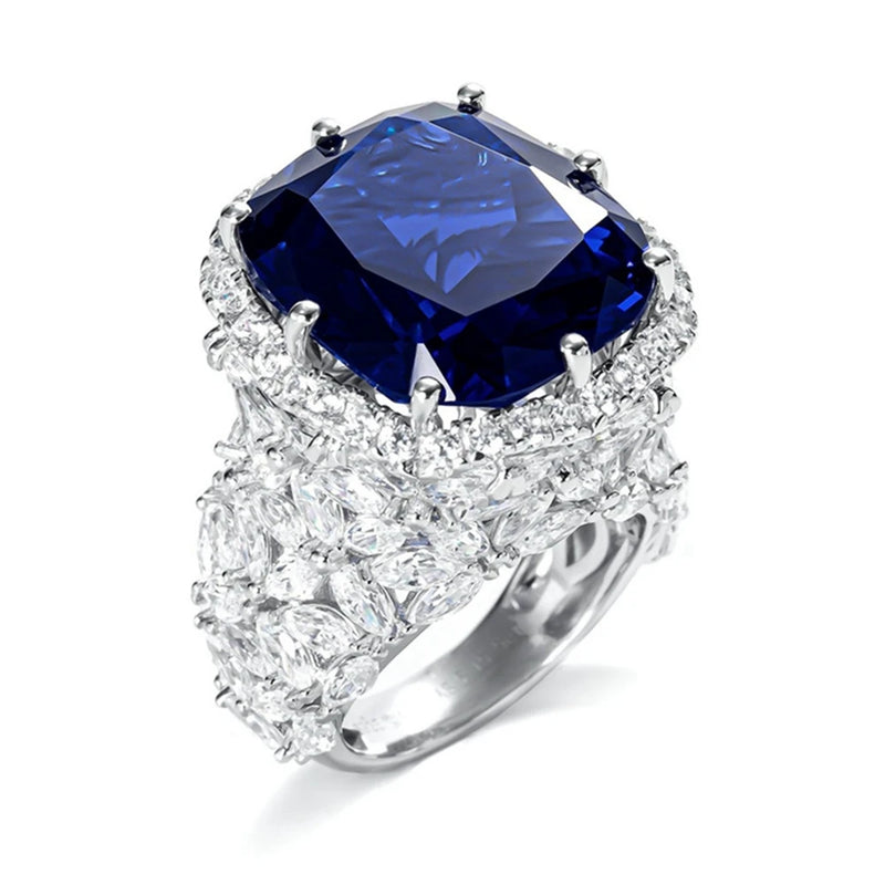 Sterling Silver Sapphire Diamond Cocktail Ring for Women