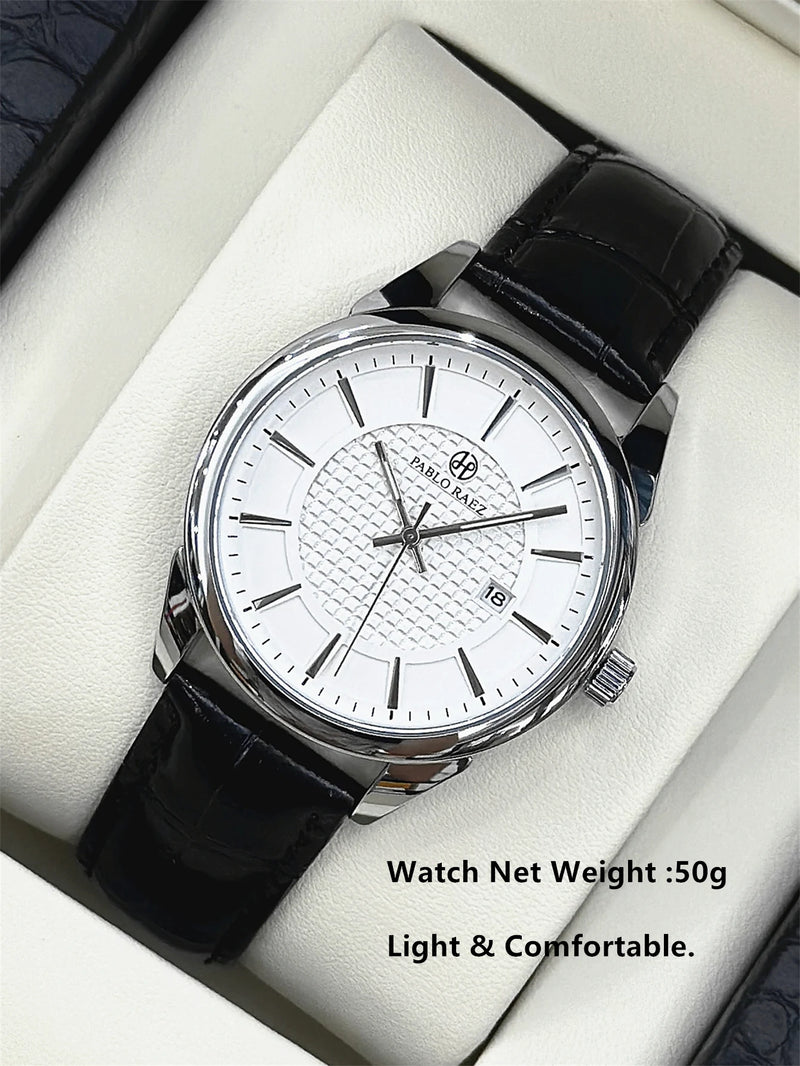 Men's Business Wristwatch with Leather Strap - Quartz Movement, Waterproof