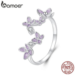 Sterling Silver Lilac Flower Ring, Adjustable for Women