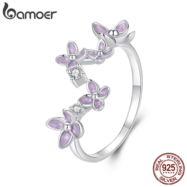 Sterling Silver Lilac Flower Ring, Adjustable for Women