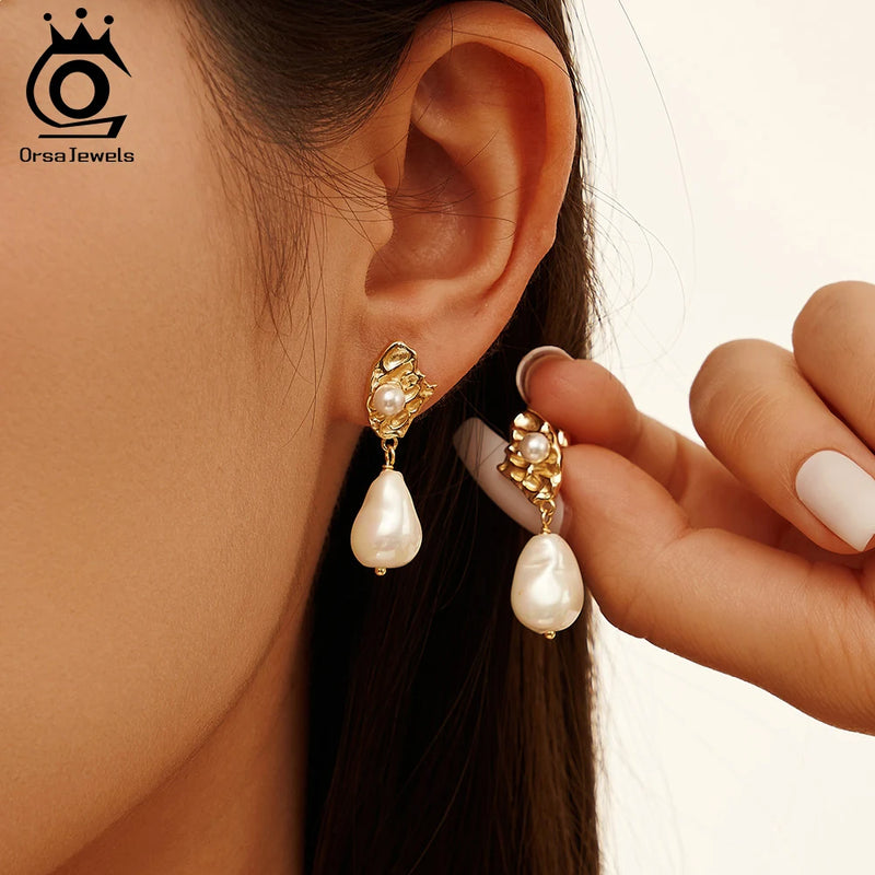 S925 Silver Shell Pearl Dangle Earrings for Women