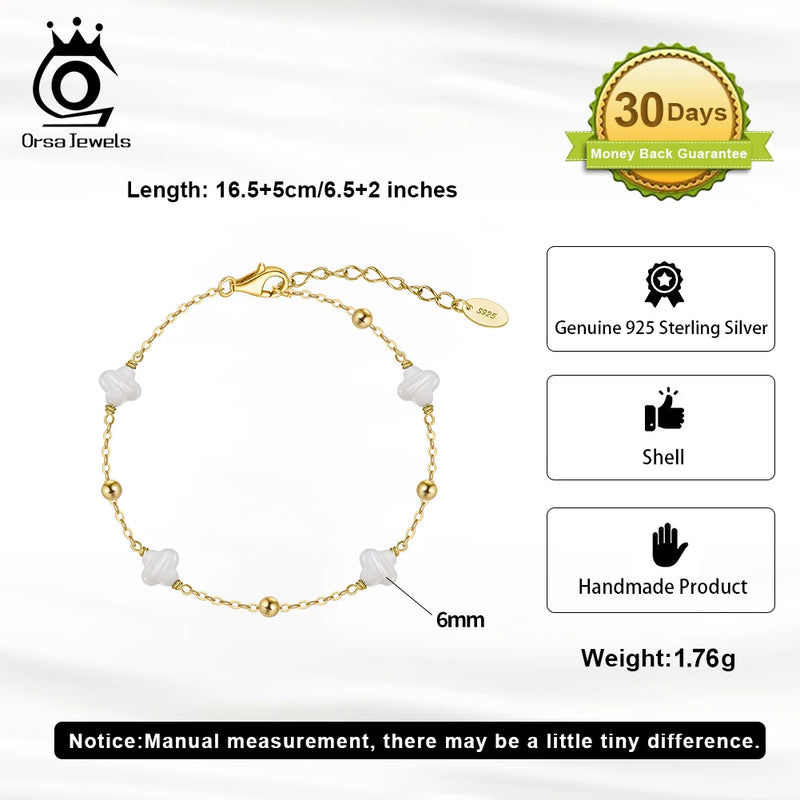 Sterling Silver Four-leaf Flower Chain Bracelet with 14K Gold Plating