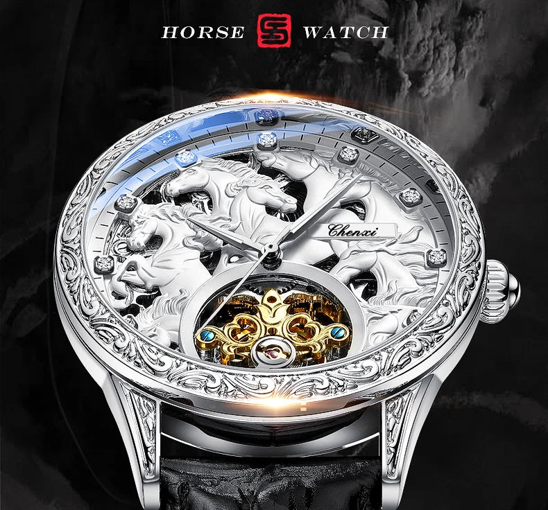 Leather High Grade Fully Automatic Hollow Luminous Waterproof Flywheel Mechanical Watch for Men