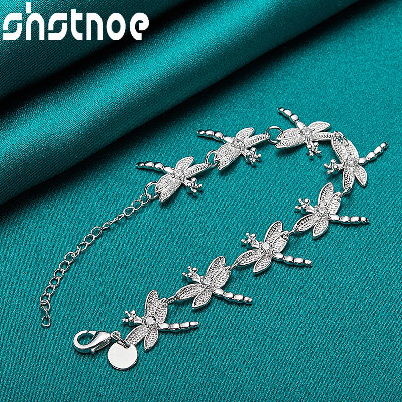 Sterling Silver Dragonfly Chain Charm Bracelet for Women