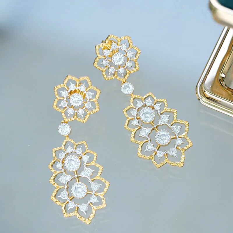 925 Sterling Silver Carved Lace Drop Earrings for Women