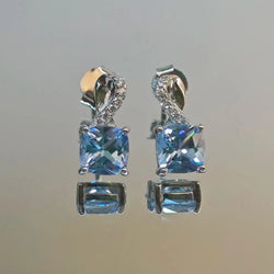 925 Sterling Silver Blue Topaz Stud Earrings 6x6mm for Women