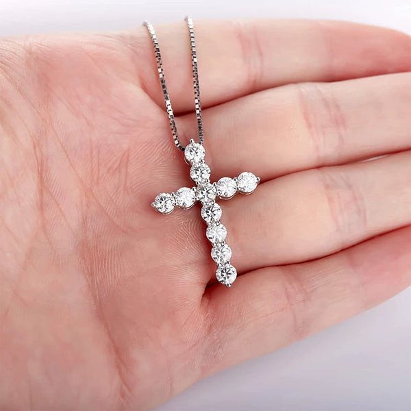 925 Sterling Silver 5.5ct Moissanite Diamond Cross Pendant Necklace for Women and Men