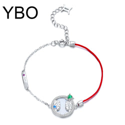 Sterling Silver Red String Friendship Bracelets with Emerald CZ for Women