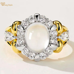 18K Gold Plated Sterling Silver Oval Jade and Diamond Ring for Women