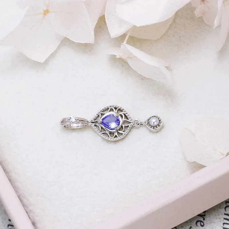 925 Sterling Silver Tanzanite Water Drop Pendant Necklace for Women