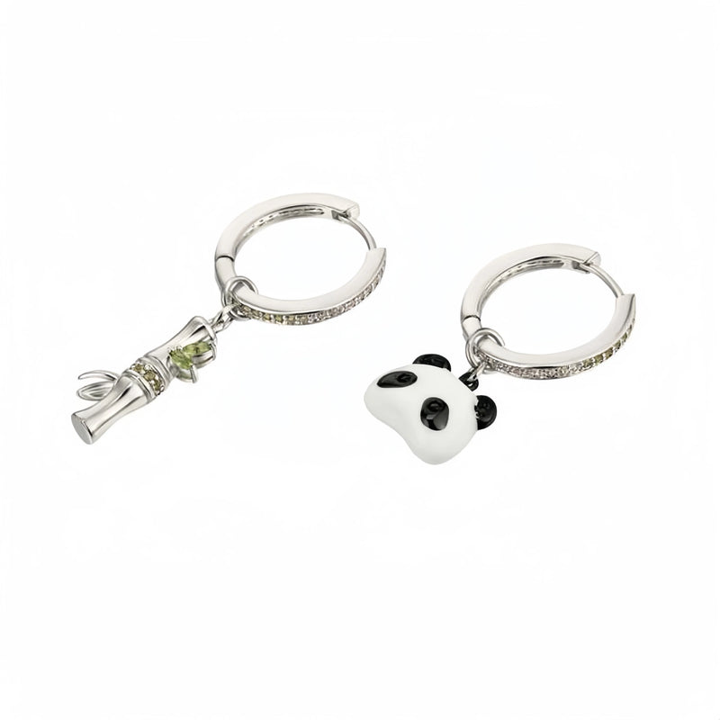 Sterling Silver Bamboo Panda Earrings for Women