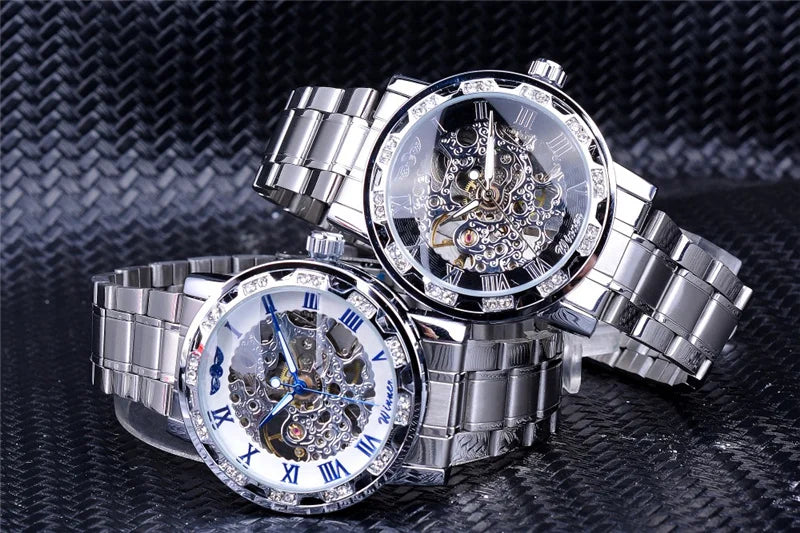 Silver Skeleton Mechanical Wristwatch for Men