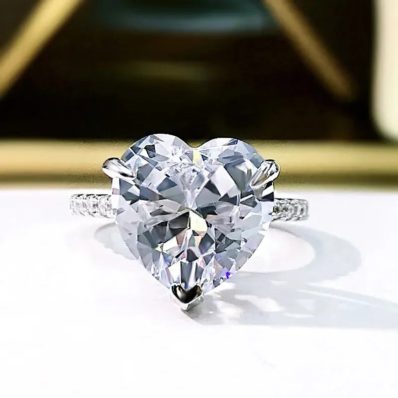 925 Silver 7.5 Carat Moissanite Heart Shape Wedding Ring for Women