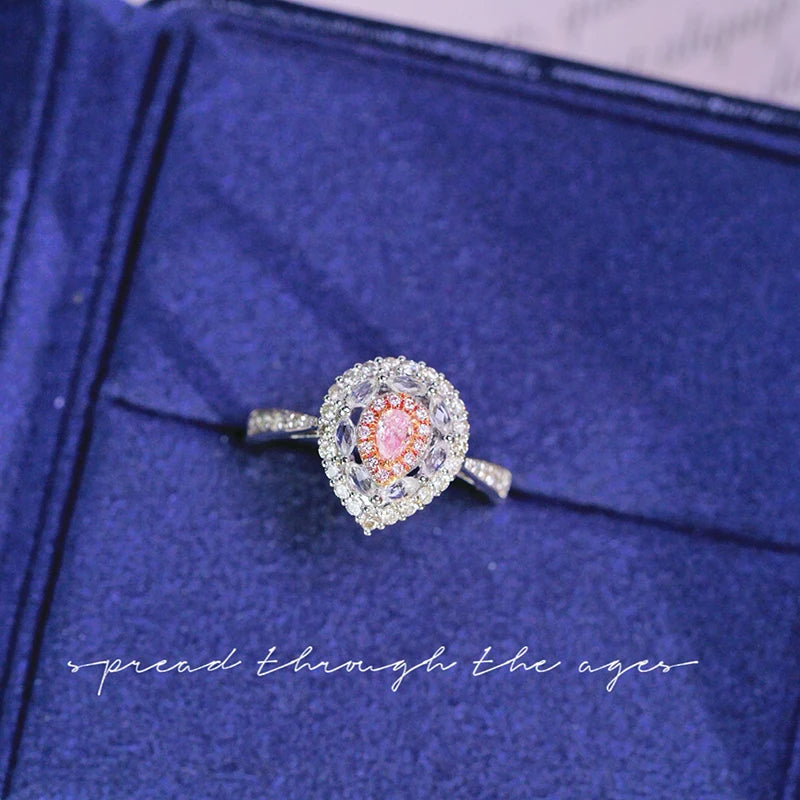 18K White Gold Ring with Natural Pink Diamond, Romantic, for Women