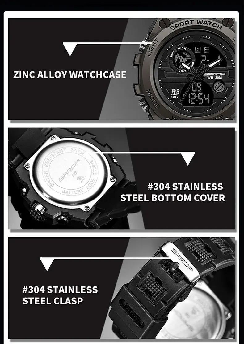 Stainless Steel Fashion Digital Watch with Backlit, Alarm, Stopwatch, and Timer for Men