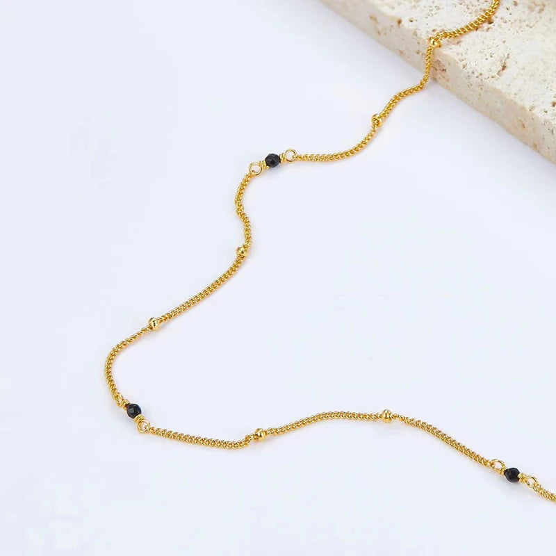 925 Sterling Silver Gold Plated Black Agate Choker Necklace for Women