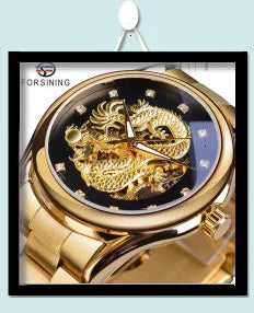 Stainless Steel Dragon Skeleton Mechanical Watch for Men