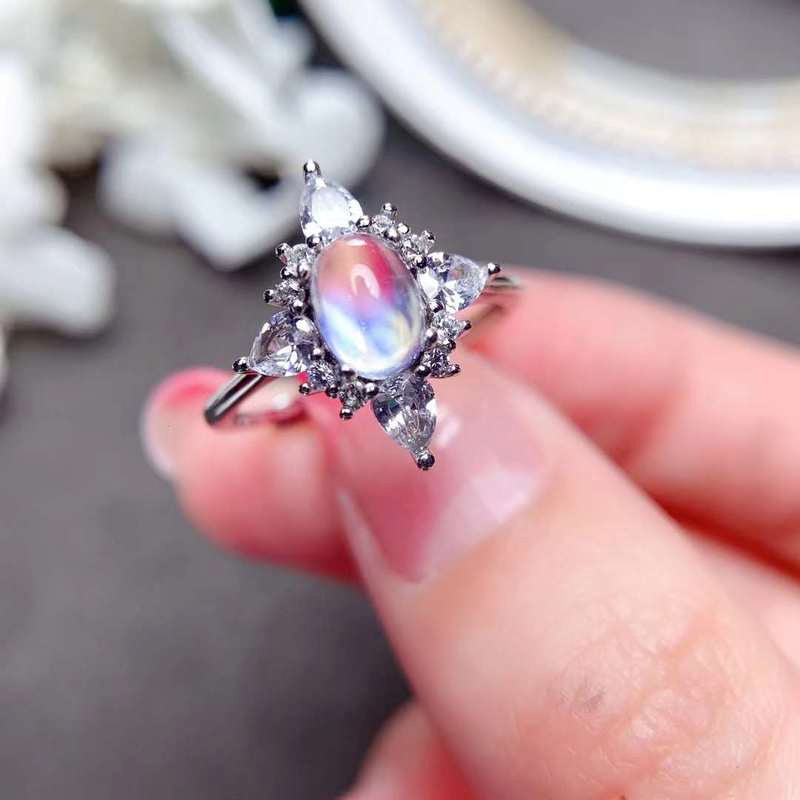 Sterling Silver Moonstone or Garnet Oval Rings for Women