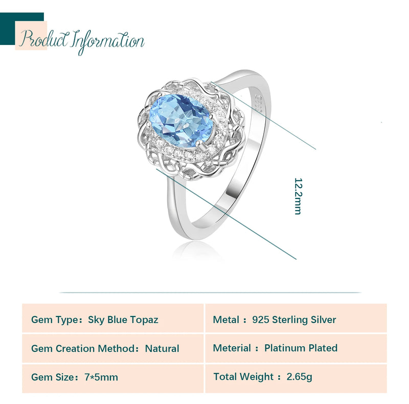 Sterling Silver Sky Blue Topaz Halo Ring for Woman