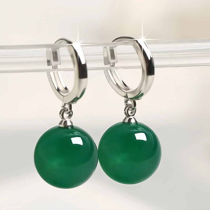 925 Sterling Silver Green Agate Dangle Earrings for Women