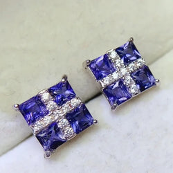 18K Gold Plated Silver Tanzanite Studs for Women