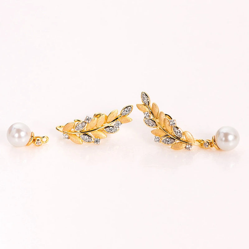 18K Gold Plated Sterling Silver Pearl Diamond Earrings for Women