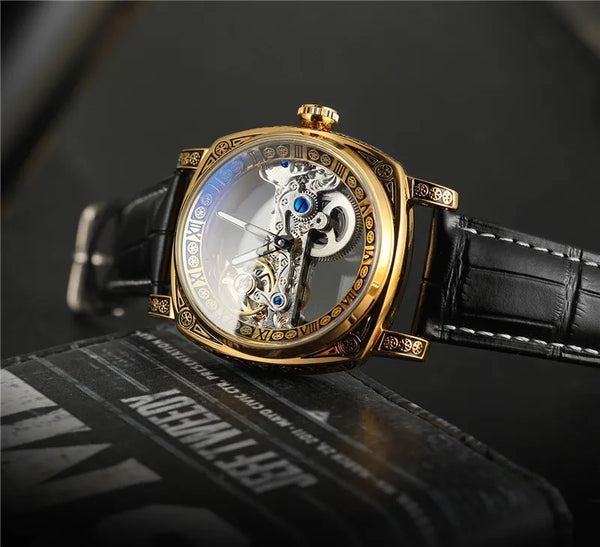 Silver Automatic Mechanical Skeleton Watch with Transparent Case for Men