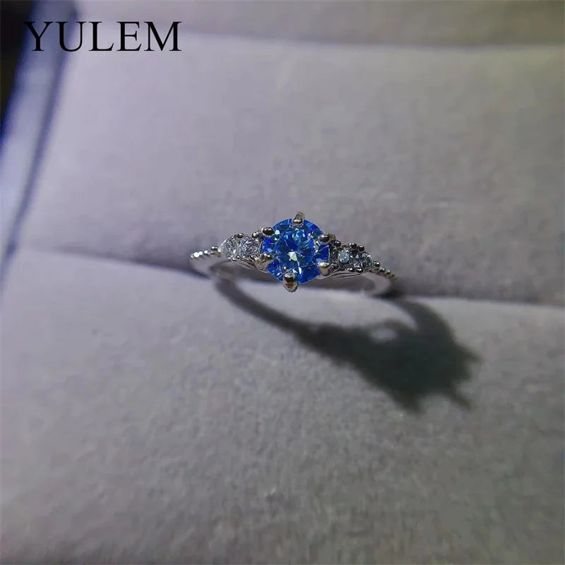 925 Silver 0.5ct Blue Moissanite Ring for Women