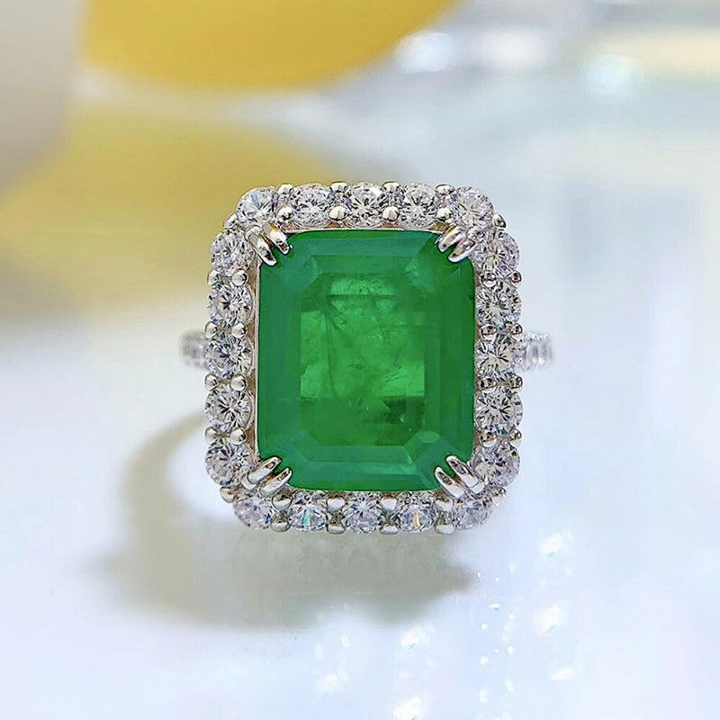 925 Sterling Silver Emerald Cut Emerald 1.00ct Engagement Ring for Her