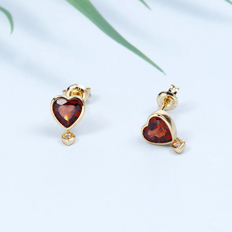 925 Sterling Silver Gold Plated Garnet Stud Earrings for Women