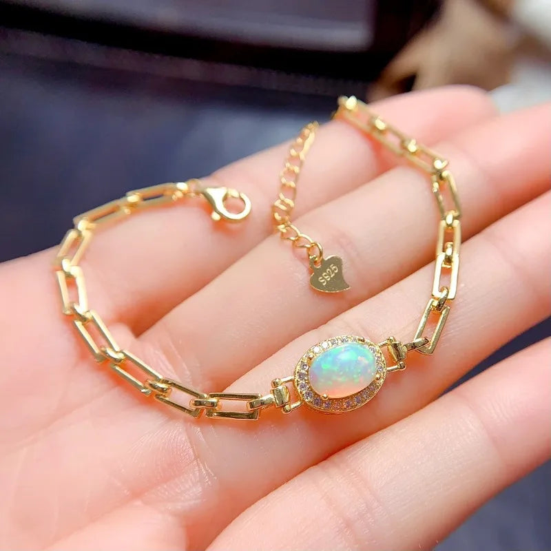 Sterling Silver Natural Opal Bracelet for Women