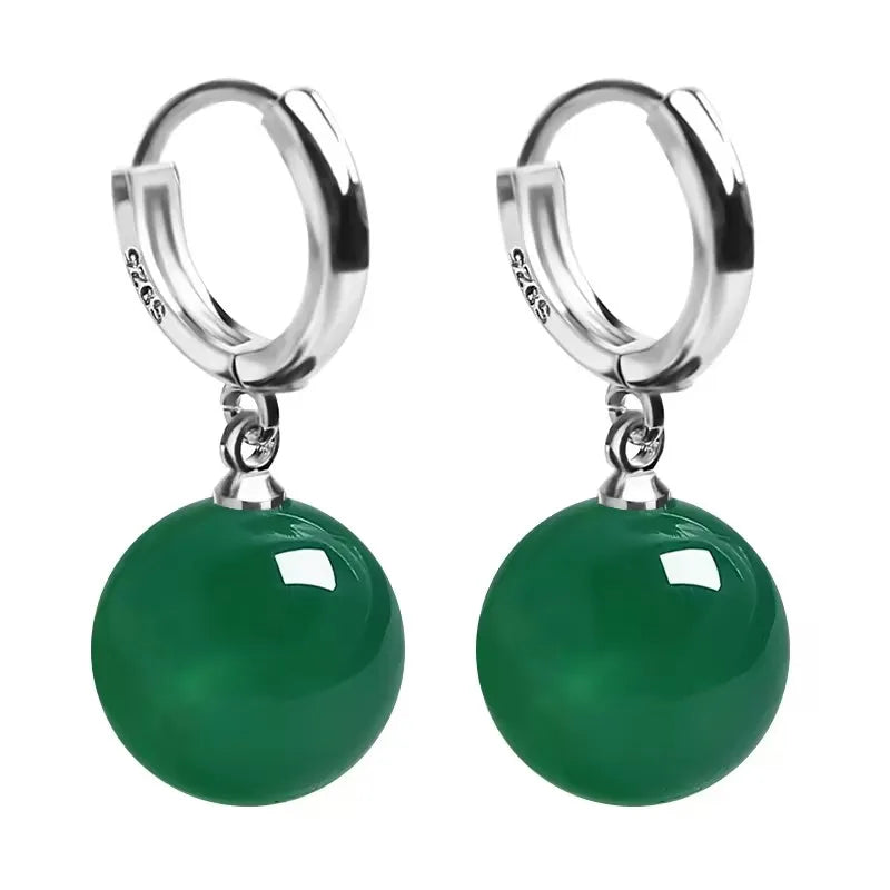 925 Sterling Silver Green Agate Dangle Earrings for Women