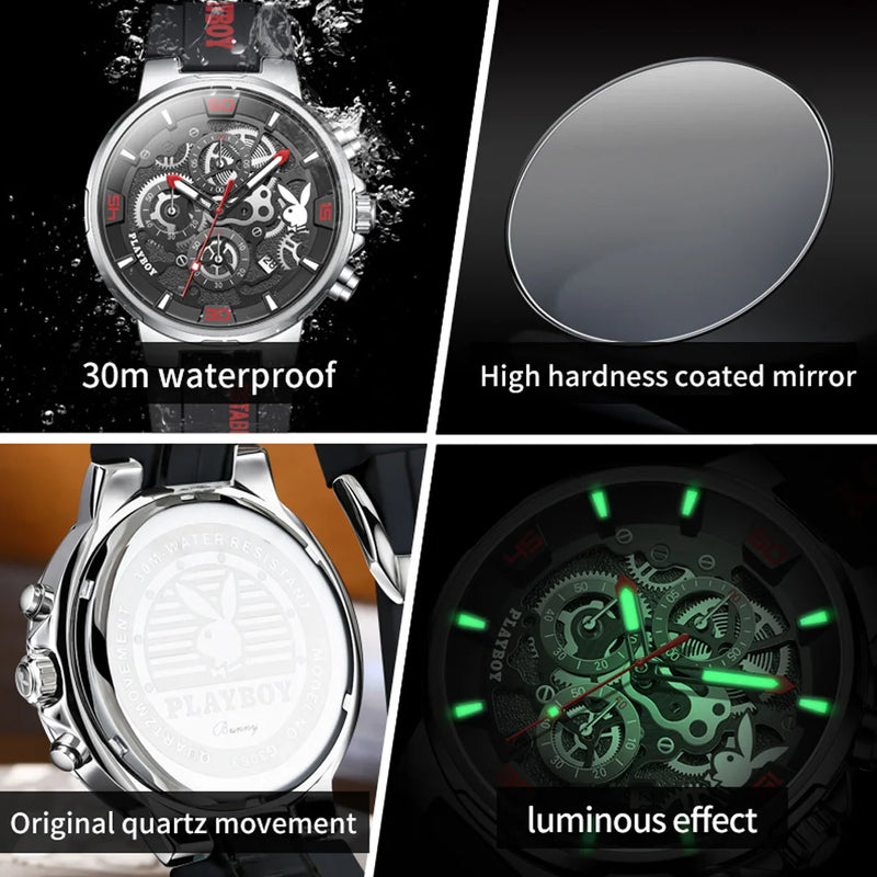 Stainless Steel Silicone Strap Multifunction Quartz Watch for Men