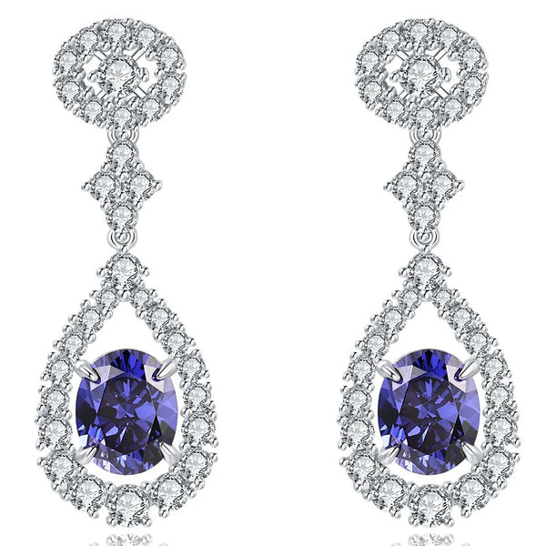 925 Sterling Silver Pear Lab Sapphire Paraiba Ruby Tanzanite Dangle Earrings for Women