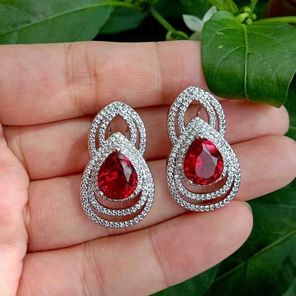 Y.YING Clear Cubic Zirconia Pave Teardrop Red Stud Earrings Setting Women Party Jewelry