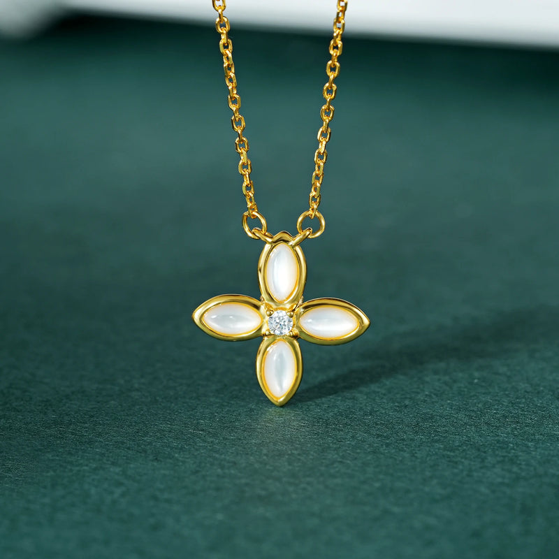 18K Gold Plated Sterling Silver Flower Pendant Necklace for Women