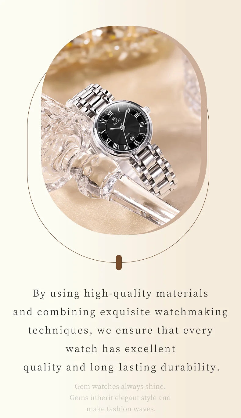 Stainless Steel Watches for Women Quartz Waterproof Calendar Casual watch Elegant Designs