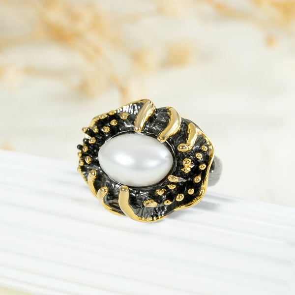 925 Sterling Silver Baroque Pearl Beads Ring for Women