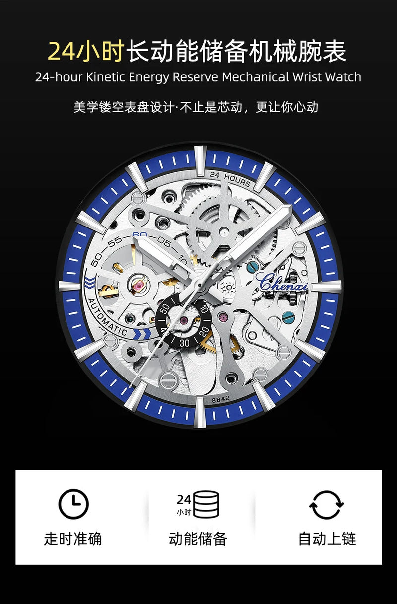 Solid Steel Automatic Hollow Luminous Mechanical Watch for Men